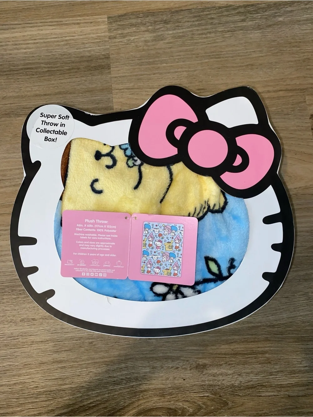 Hello Kitty Plush Throw Blanket - Yellow, Blue & Pink Bow